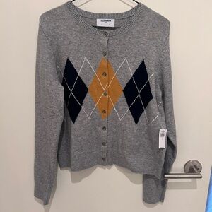Old Navy Argyle Cropped Cardigan – Size Large (NWT)
